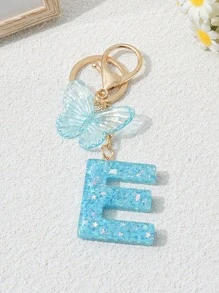 1pc Creative 26 Letter Key Chain, Kids Backpack Accessory, Butterfly Letter Charm Keychain For Girls - Light Blue - View 19