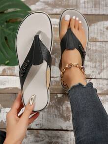 Thời Trang Nữ Mũi Tròn Đế Thông Dép Đế Dày, Slip-On, Chống Thấm Nước, Kích Thước Lớn, Mùa Hè - màu đen - Xem 2