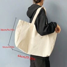 個性化客製照片姓名大容量可折疊托特包 女款手提肩背包 素色購物紀念袋 - 米色 - 查看 11