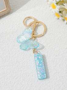 1pc Creative 26 Letter Key Chain, Kids Backpack Accessory, Butterfly Letter Charm Keychain For Girls - Light Blue - View 39