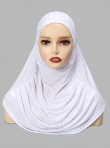 1 件装女士纯色即时头巾，休闲褶皱头巾，实用头套，Tudong，即时长款 Khimar 头巾，适合日常佩戴，四季皆宜 - 褶皺頭巾 - 查看 18