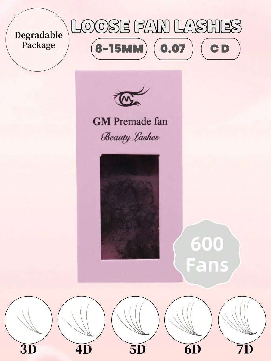 One Box 600Fans Pointy Base Loose Fan Lashes 3D/4D/5D/6D/7D Premade Fan Lashes 0.07mm Thickness 8-15MM In C D Curl  For Lashes Extension - D - View 1