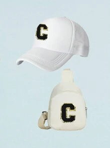 2 Cái/bộ Trẻ Em 26 Chữ Cái Mũ Bóng Chày & Ba Lô, Trang Phục Hàng Ngày Unisex & Phụ Kiện Đi Học - trắng - Xem 8