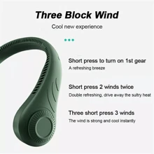 Mini Fan Neckband Bladeless Lazy Neck Hanging Cooler USB Rechargeable Portable - porous green 4000mah - View 4