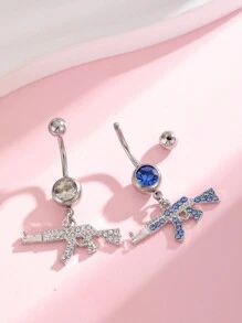 1pc Fashionable Belly Button Ring With Gun Shaped Pendant And Inlaid Rhinestone For Everyday Wear, For Women - pistol navel ring - View 4