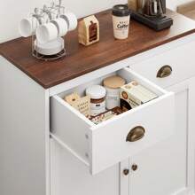 Coffee Bar Cabinet, Modern Farmhouse Buffet Cabinet With 2 Drawers And Adjustable Shelf, Double Door Kitchen Cabinet - White - View 5