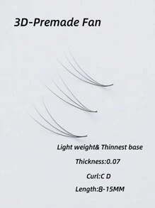 一盒1000根散装扇形睫毛嫁接，0.07毫米尖头，3D/4D/5D/6D/7D/8D浓密型预制睫毛嫁接 - D - 查看 5