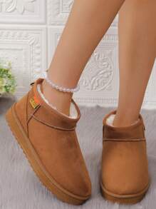 Women's Autumn/Winter Elegant Versatile Warm Comfortable Snow Boots, Short Ankle Lightweight Easy-On Outdoor Simple Flat Boots With Thickened, Size Run Small