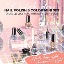 Modelones Mini Nail Polish Set 6 Colors Summer Nail Polish Set Exquisite Glitter Quick Dry Nail Polish Set Nail Art DIY Nail Salon Home Gifts Women Girls, One Set Of Nail Polish Contains 6 Colors, One Color 5ml - 星夜 - 查看 2