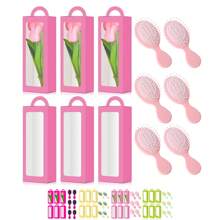 12 Stücke Rosa Geschenkboxen Set für Makeup Partys, enthält 6 hohe Bonbon-Boxen mit Fenster und 6 kleine Kämme für Hochzeit, Bridal-Shower, Prinzessin Geburtstagsfeiern