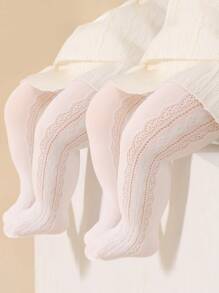 2對寶寶女童公主側邊心形中空透氣舒適褲襪，適用於日常穿著或搭配服裝