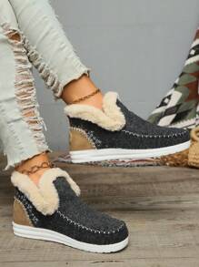Sneaker slip-on piatte e soffici da donna, con fodera in pelliccia calda, scarpe invernali casual comode