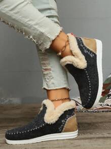 Sneaker slip-on piatte e soffici da donna, con fodera in pelliccia calda, scarpe invernali casual comode
