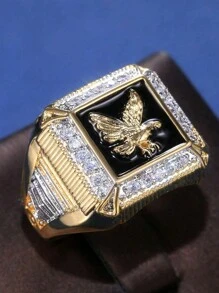 1 pièce Bague avec décoration d'aigle glamour et cubique zirconia brillant, bijou vintage cadeau pour les hommes, accessoire pour la fête des soldats ou anciens combattants de l'armée américaine