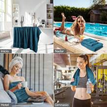 Juego de 6 Toallas de Baño de Lujo 100%,2 Toalla de Mano,2 Toalla,2 Toalla de Baño,Fuerte Absorción de Agua y Secado Rápido,para Hotel, Hogar,Gimnasio Color Azul - Azul - Ver 5