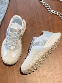 透气跑步鞋运动休闲高帮运动鞋，防滑软底多功能 - 銀色 - 查看 13