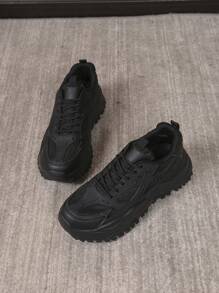 Men's Dad Chunky Sneakers, Lace Up Colorblock Athletic Shoes, Thick Sole Non-Slip Round Toe Sport Shoes, Casual Wear For College Students