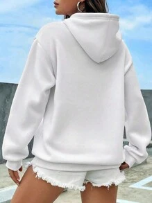 CHIEREGATO OUTLET Women's Sweatshirt Winter Cold Blouse Kangaroo Moletom Cute Cat Print Blouse - 白色 - 查看 2