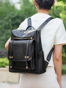 LECEY Brown Large Capacity PU Leather Backpack For Women, School Supplies, School Backpack, School Bag, Backpack For School, Back To School Backpack, School Bookbag, Big Backpack, Backpack School, Back To School Bags, Waterproof, Laptop Compartment, Lightweight, Portable, Business Casual, Suitable For Teen Girls Women College Students, White-Collar Workers, Perfect For Back To School, First Day Of School, Work , Business, Commute - Black - View 7