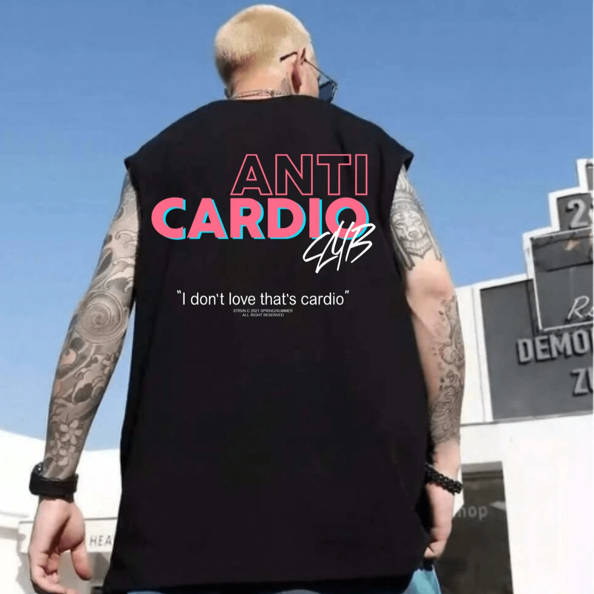 OverSized Large Cardio Training StreetWearCotton Tank Top Shirt - màu đen - Xem 1
