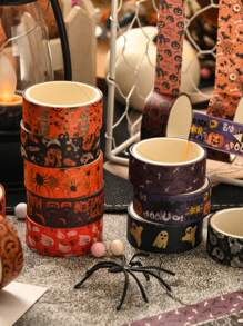 6 卷/盒万圣节和纸胶带套装，精致的万圣节印花图案，用于 DIY 工艺品、手写、日记、剪贴簿和纸张的装饰纸胶带，返校用品易于撕开，纸胶带