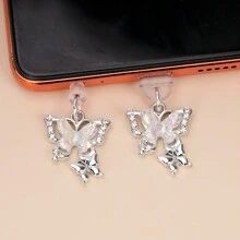 1pc Metal Butterfly-Shaped Mobile Phone Dust Plug Compatible With Iphone/Type-C/Android Plug