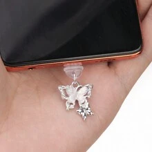 1pc Metal Butterfly-Shaped Mobile Phone Dust Plug Compatible With Iphone/Type-C/Android Plug
