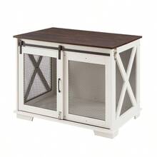 Aelflane Farmhouse Dog Cage Crate Furniture With Sliding Barn Door, Farmhouse Wooden Dog Kennel End Table With Flip-Top Plate Dog House With Detachable Divider For Small/Medium/Large Dog White - 白色 - 查看 3