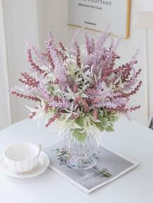 1PC 人造植物塑料泡沫薰衣草花束桉树叶秋季装饰情人节礼物生日派对装饰婚礼花篮新娘手捧花家居摆设餐厅卧室窗台花瓶装饰新年装饰户外花园开学季、家居装饰、派对用品 - 粉色 - 查看 5