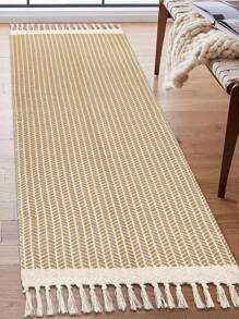 1PC Area Rug For Living Room Machine Washable Bedroom Rugs Boho Farmhouse Woven Mat With Tassels Accent Kitchen Rugs Non-Shedding Indoor Carpet For Bathroom Laundry Room - Khaki - View 4