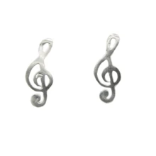 Aretes de plata de ley .925 de llave de Sol musical tipo broquel para regalo de niña o mujer - Plateado - Ver 1