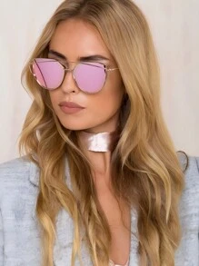 Mirror Fashion Glasses For Women Rave Festival Cat Eye Mirrored Aviator Eyewear Gold Silver Black Metal Frame Purple Reflective Lenses Beach Accessories For Women Glasses Shades - Multicolor - View 15