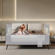 LILIIN Bed Rail 150 Cm/180 Cm/200 Cm Bed Guard Rail Foldable For Toddlers, Fall Protection Height Adjustable 72-86 Cm For Children's Bed, Breathable Children's Bed Rail With Storage Bag Baby Bed Rail, Grey/Dark Grey+Grey - 灰色的 - 查看 10