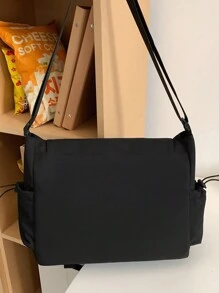 Simple Solid Color Flap Shoulder Bag For Men, Versatile Portable Campus Daily Commuting Crossbody Bag For Students, Elegant Business Casual Work Shopping Messenger Bags, Lightweight Large Capacity Outdoor Travel Satchel Purse Man Bag Back To School School Supplies Fall Halloween Teacher Travel Essentials Summer Men Gifts Christmas Men Bag School Bag Student Bag Book Bag Scream - Black - View 4