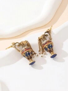 1 par de pendientes de joyería de moda elegante para mujeres, con diseño geométrico vintage francés esmaltado, adecuado para uso diario, regalo lujoso para vacaciones, fiestas y ocasiones especiales. Pendientes de mujer de aleación de cobre retro exagerados y voluminosos de material de lujo. - Multicolor - Ver 6