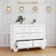Chests Of Drawer, Vintage Dresser With 6 Drawers Sideboard For Bedroom, Living Room, Dining Room Wood Storage Dresser Cabinet - 白色 - 查看 9