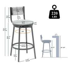 Gray Set Of 2 Counter Height Bar Stools With Footrest Swivel Hand Weaving Dining Chairs Farmhouse Armless Kitchen Barstools (Gray),Yifei Store