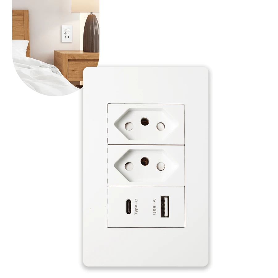 Double Wall Socket Usb And Type C Input White Tm05 - 白色 - 查看 1