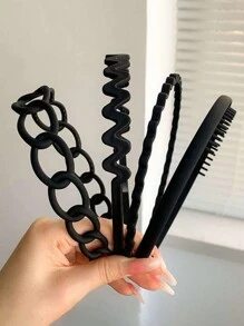 9pcs/Set Matte Black Plastic Women Hair Bands, Headbands, Versatile For Daily Wear, Sports, Party, Skincare,Hairband,Hair Hoop ,Home,Skincare Headband Hair Accessories Head Accessories - Dark Brown 9-piece Set - View 3