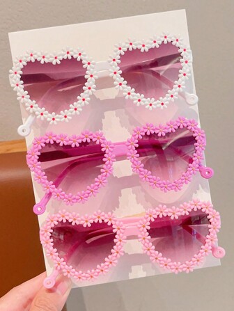 2/3/4Pcs Girls Cute Newest Flower Heart Kids Children Fashion Glasses Eyewear For Valentine's Day Gift,Card Only Show,Don't Shipping