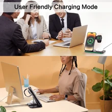 無線充電器，3合1無線充電底座，快速無線充電器支架，兼容15 14 13 12 11 Pro Max XR XS 8 Plus，兼容8 7 6 5 4 3 2 SE，兼容Pro 3 2 - 黑色 - 查看 4