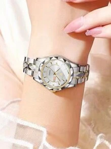 NARY 一款休闲优雅的女士石英表，配有时尚的日历星期表盘和防水钢表带女士手表，适合日常生活、派对聚会 - 白色 - 查看 3