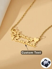 Stainless Steel Personalized Heart-Shaped Couples Name Necklace, Customized 2 Names Clavicle Chain Necklace, Gift For Valentine's Day, Anniversary, Mother's Day, Christmas, Halloween