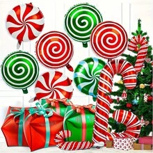 28pcs Christmas Foil Balloons, Large Candy Cane Swirl Mylar Balloons With Ribbon, Birthday Red And Green Balloons