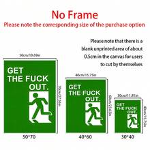 1pc Funny Hallway Wall Art • Hilarious Exit Sign GTFO • Green Get Out • Hallway Poster • Bathroom, Kitchen, Dorm Room  Canvas Posters - Multicolor - View 2