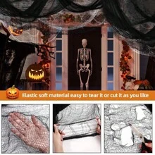 1PC 180cm*76cm Mesh Artificial Spider Web Gauze Funny Party Decor For Home Outdoor 2024 Scary Party Scene Decor Horror House Prop - Multicolor - View 4