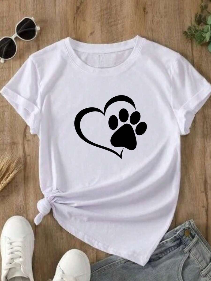 BabyLook Women's Blouse T Shirt Casual Fashion DOG LOVE Print 100% Cotton - 白色 - 查看 1