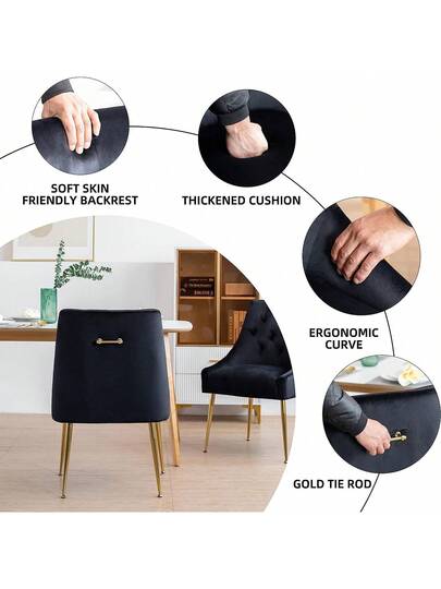 LONXIU Dining Stoel Set Of Thick Fluwelen Fabric Padded Seat, Metal Legs, Kitchen Moderne Room, Living Bedroom view 3