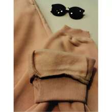 Men's And Women's Plain Round Neck Crew Neck Sweatshirt Flannel Cold Weather Blouse Immediate Shipping - 米色 - 查看 2