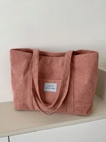 Large Capacity Solid Color Simple Corduroy Tote Bag, Tote Bags For Students, Multiple Compartments, Perfect For Beach, School, Work & Daily Use, Literary School Bag For Teens, Book Bag For Women Or Students, Perfect For Books, Shopping, Back To School And More, Perfectly Matching With Fall Outfits Women - Pink - View 8